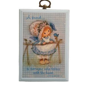 Vintage Wall Hanging Mary Hamilton Hallmark Small 1972 Wood Wall Plaque Blue